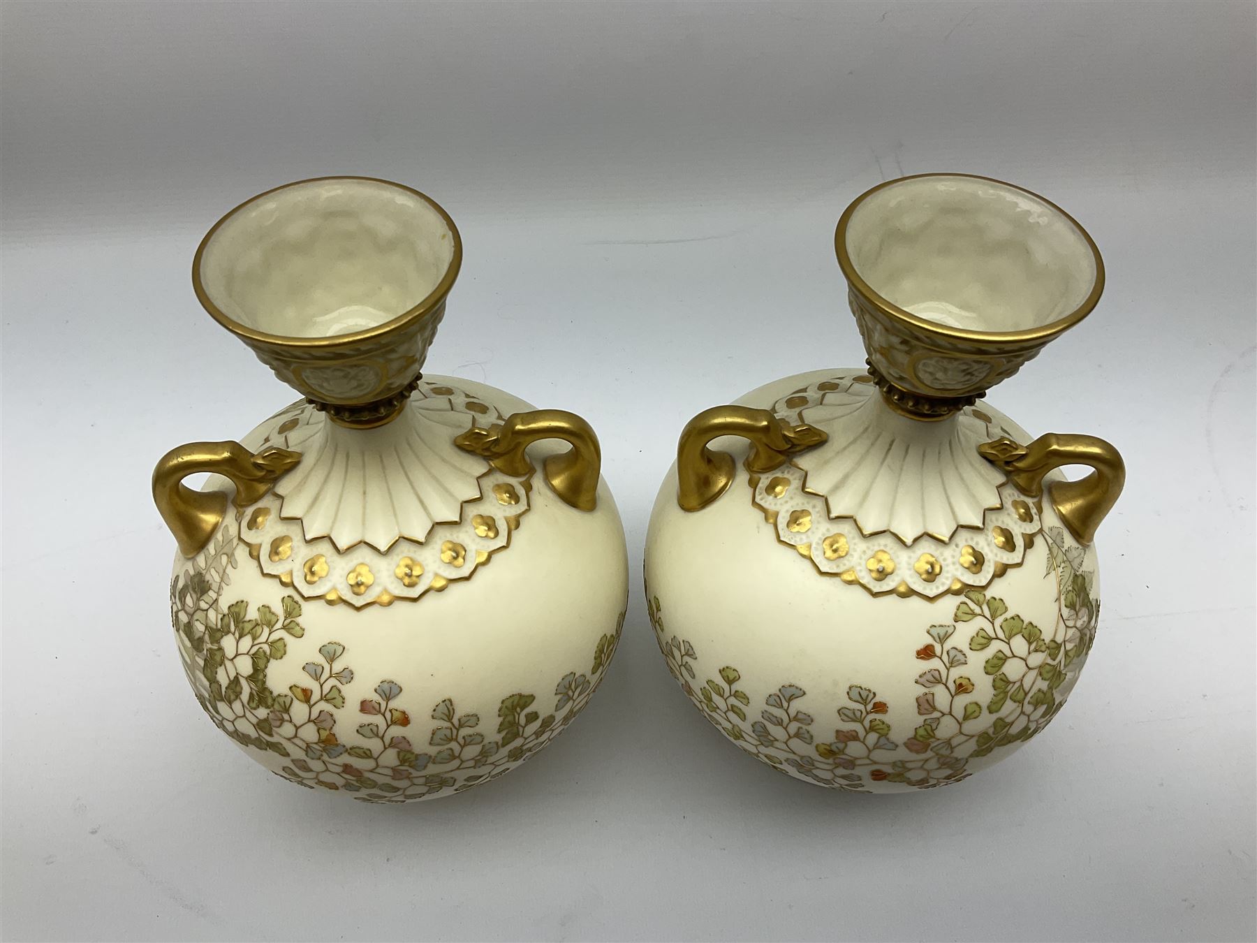 Pair of Royal Worcester ivory twin handled vases of baluster form - Image 2 of 4