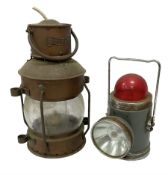 Ship's copper and brass Anchor mounted lantern with caged clear glass lens