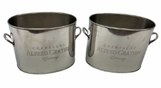 A pair of 20th century nickel plated champagne coolers inscribed Alfred Gratien Champagne