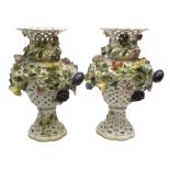 Pair of Meissen style pierced baluster vases