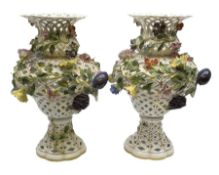 Pair of Meissen style pierced baluster vases