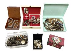 Collection of costume jewellery including enamel and marcasite flower brooch