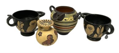 Four examples of reproduction Ancient Greek pottery