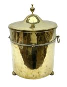 Cylindrical brass coal bucket with lid