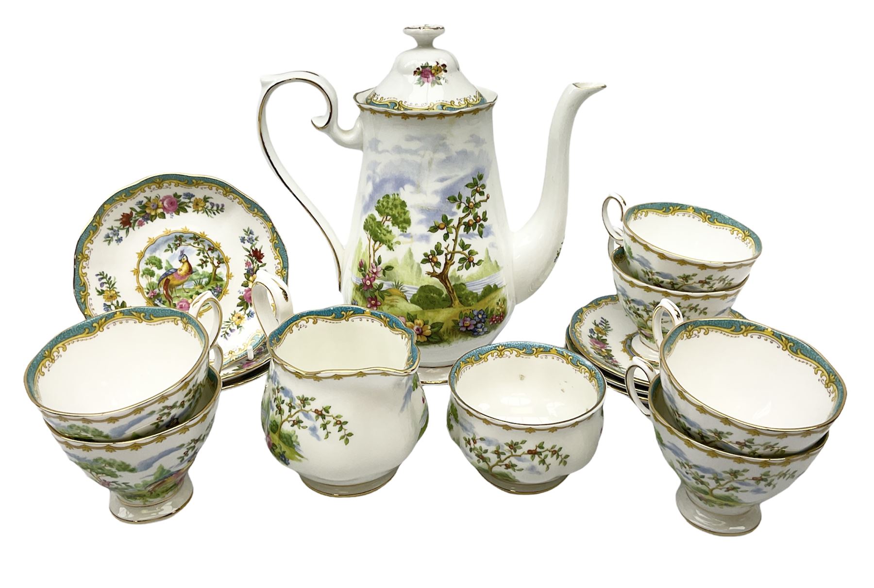 Royal Albert 'Chelsea Bird' pattern coffee set for six