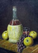 Daniel Lavabre (French 20th century): Still Life of Fruit ad Wine on Shelf