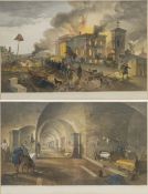 After William Simpson (Scottish 1823-1899): 'Interior of Fort Nicholas' and 'Public Library and Temp