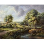 Atels (Continental 20th century): Rural River Landscape with Figures