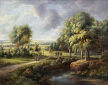Atels (Continental 20th century): Rural River Landscape with Figures