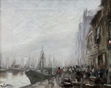Nestor (20th century): Quayside Fish Market with Fleet in the Harbour