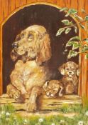 E Gilbody (20th century): 'Puppy Love' - Dogs Looking through a Window