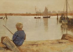 Richard Ellis Wilkinson (British 1854-1891): Boy Fishing 'St Ives Cornwall'