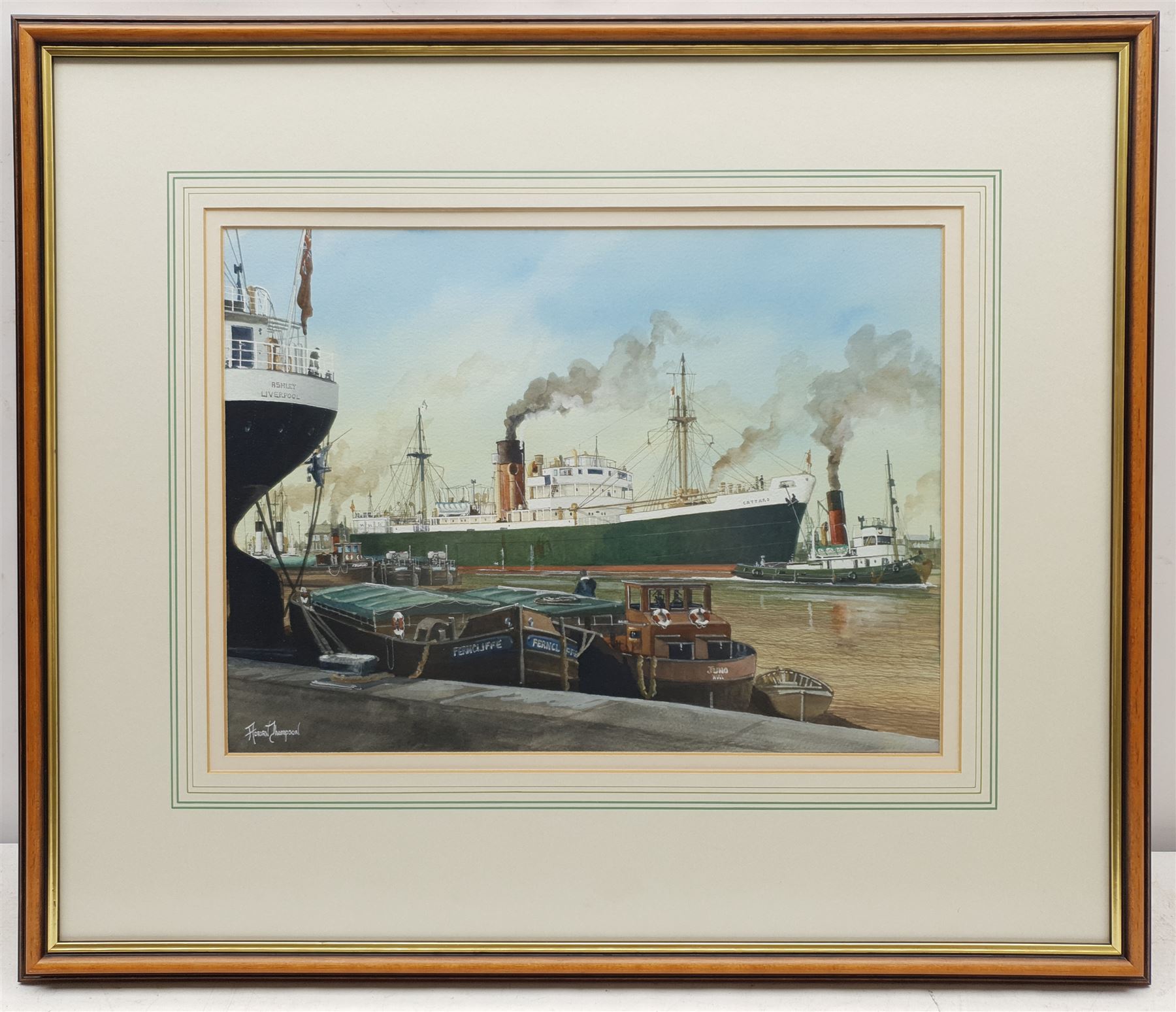 Adrian Thompson (British 1960-): Harbour Scene with Hull Fishing Vessels and Liverpool Ship - Image 2 of 3