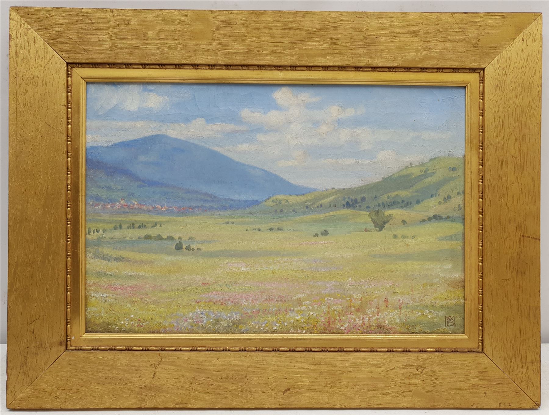 Ariana Bromley Martin (Early 20th century): 'Kramer Ammergau Alps Valley' oil on canvas signed with - Image 2 of 5