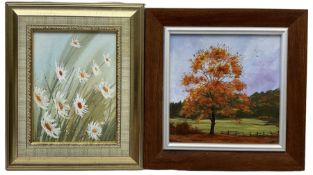 Nina Pickup (British 1947-): Autumn Tree in Field and Daisies