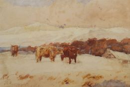 Thomas Hunt (British 1854-1929): Highland Cattle in the Snow
