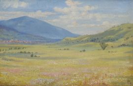 Ariana Bromley Martin (Early 20th century): 'Kramer Ammergau Alps Valley' oil on canvas signed with