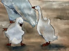 Madge Bright (British 20th century): Two Geese