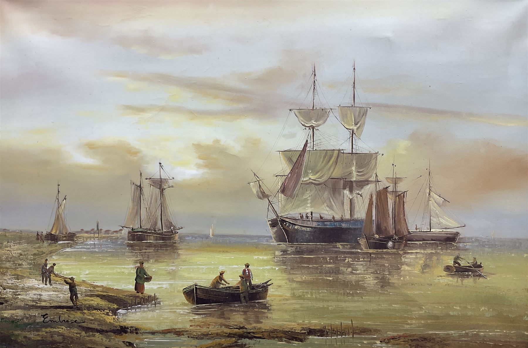 Embrose (Continental 20th century): Seascape with Ships at Full Sail