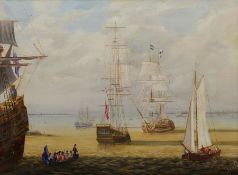 English School (20th century): 19th century Battleships in Calm Waters