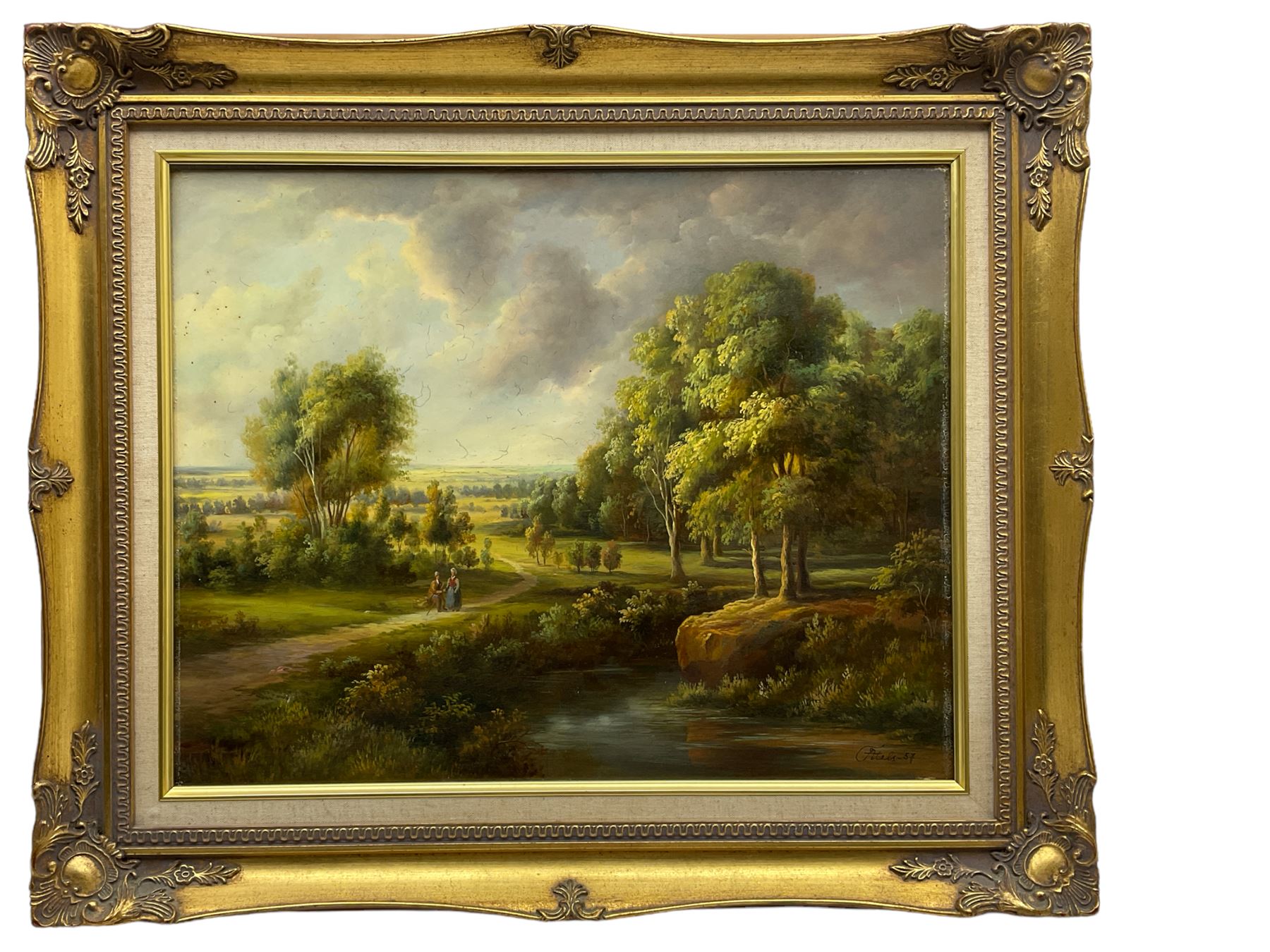 Atels (Continental 20th century): Rural River Landscape with Figures - Image 2 of 4