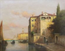 Follower of Antoine Bouvard (French 1870-1955): Venetian Canal Scene with Gondolas and Figure