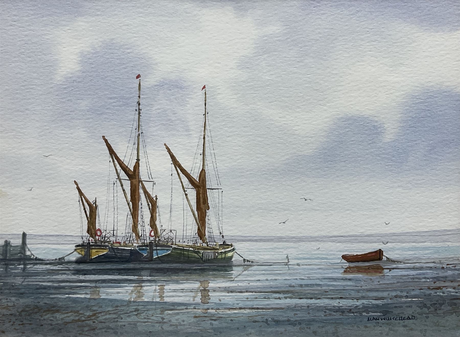 Alan Whitehead (British 1952-): Sailing Vessels at Anchor - Image 2 of 3