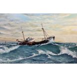 Harold E Towers (British 20th century): English Fishing Trawler at Dawn