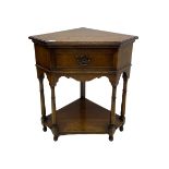 20th century distressed oak corner table