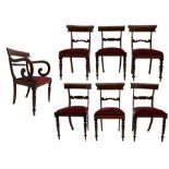 Seven early 19th century mahogany dining chairs - set six side chairs with scroll carved middle rail