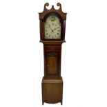 A mid-19th century oak and mahogany longcase clock with a swans neck pediment