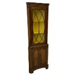 Quality mid 20th century figured mahogany corner cupboard