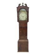 A compact Victorian longcase clock c 1840 with a thirty hour chain driven moment in a mahogany case