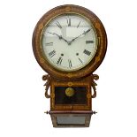 An American 'New Haven' late-19th century wall clock in a Rosewood case with parquetry inlay