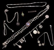 Silver and stone set jewellery including smoky quartz pendant necklace