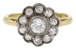 Gold milgrain set old cut diamond cluster ring