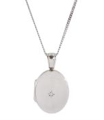 18ct white gold single stone diamond locket pendant necklace