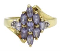 9ct gold marquise cut tanzanite cluster ring