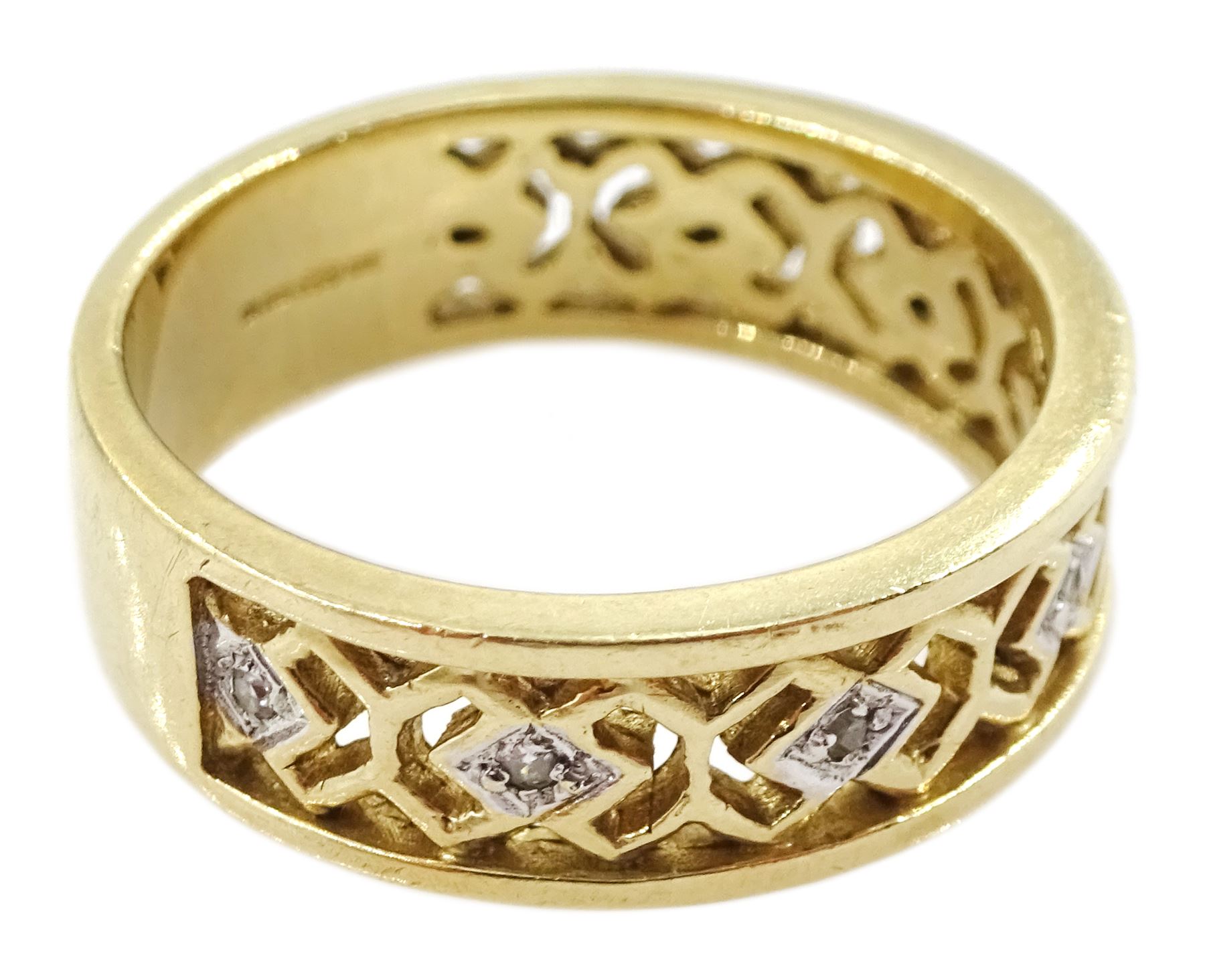 9ct gold pierced abstract design diamond ring - Image 3 of 4
