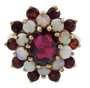 9ct gold garnet and opal cluster ring
