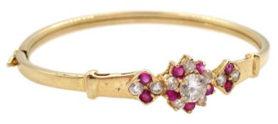 Gold cubic zirconia and pink stone set bangle