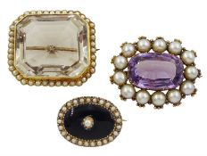 Early 20th century gold amethyst and split pearl brooch
