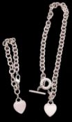 Tiffany & Co silver heart and T bar clasp necklace and matching bracelet