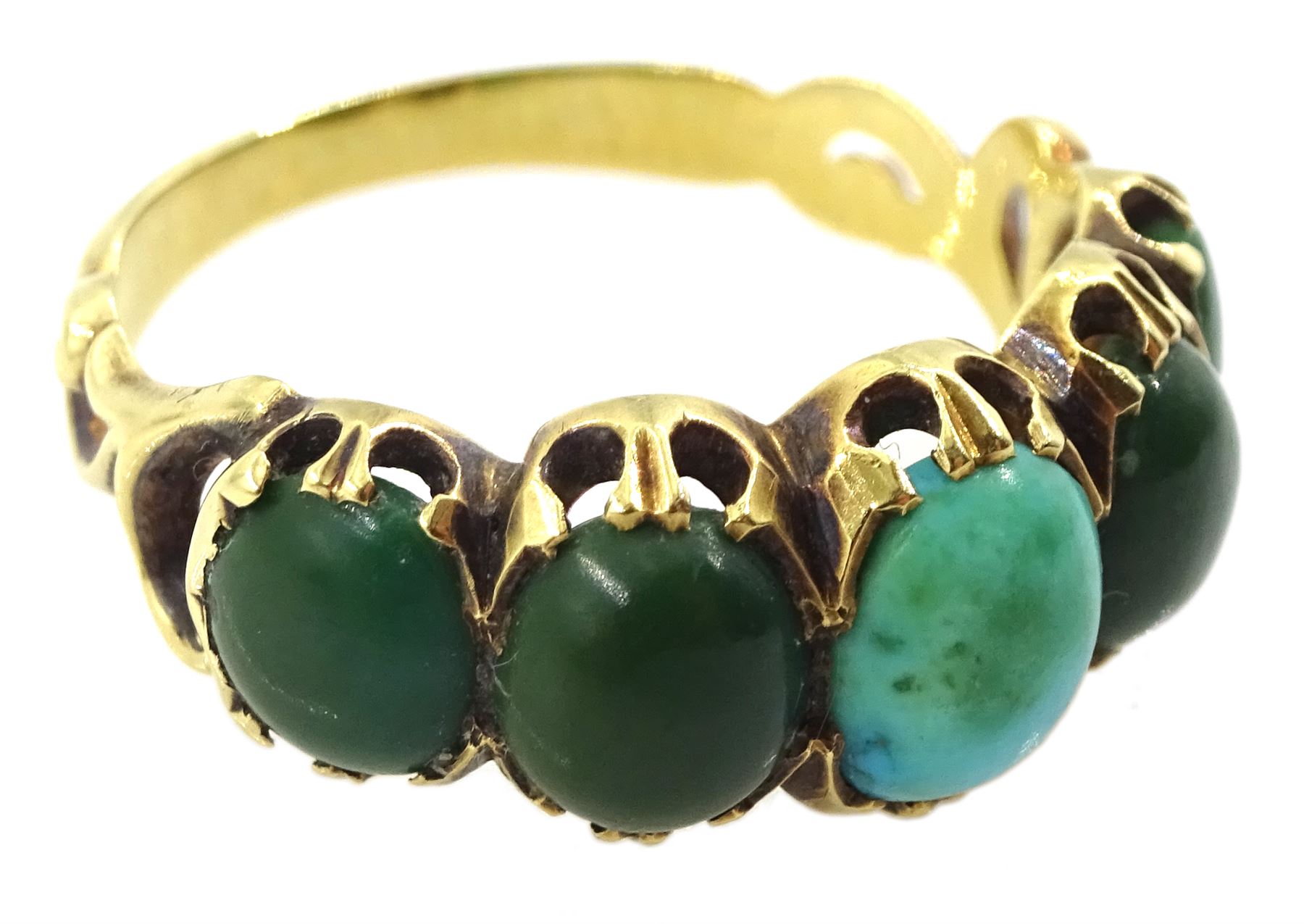 19th/early 20th century 15ct gold turquoise and green stone ring - Image 3 of 4