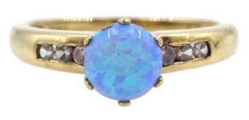 9ct gold single stone opal ring with cubic zirconia set shoulders