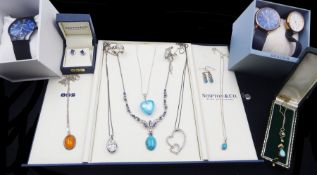 Silver stone set jewellery including turquoise necklaces and pair of earrings