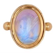 18ct gold oval cabochon rainbow moonstone ring