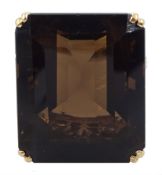 Large gold rectangular smoky quartz ring