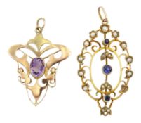 Art Nouveau rose gold oval amethyst pendant