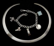 Silver torque necklace and a silver charm bracelet